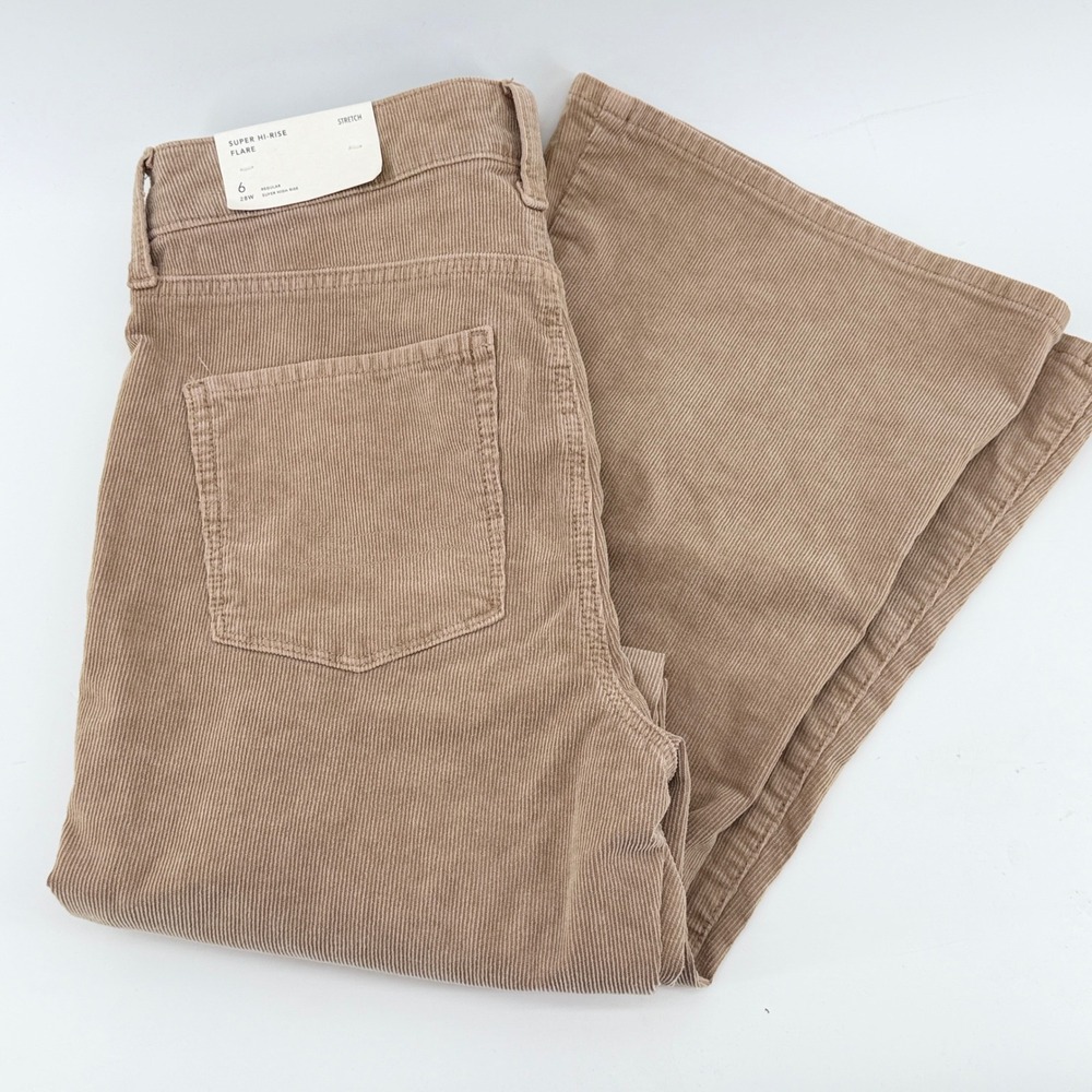 American Eagle Super Hi-Rise Flare Corduroy Pants Tan Brown Size 6 28W NEW